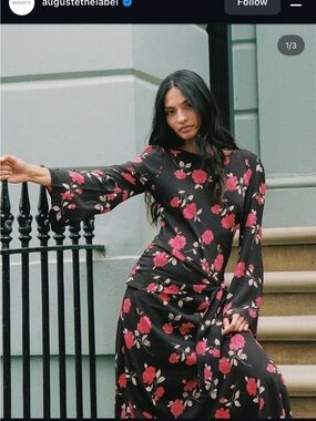 Auguste The Label Black Maxi Dress with Pink Floral Print